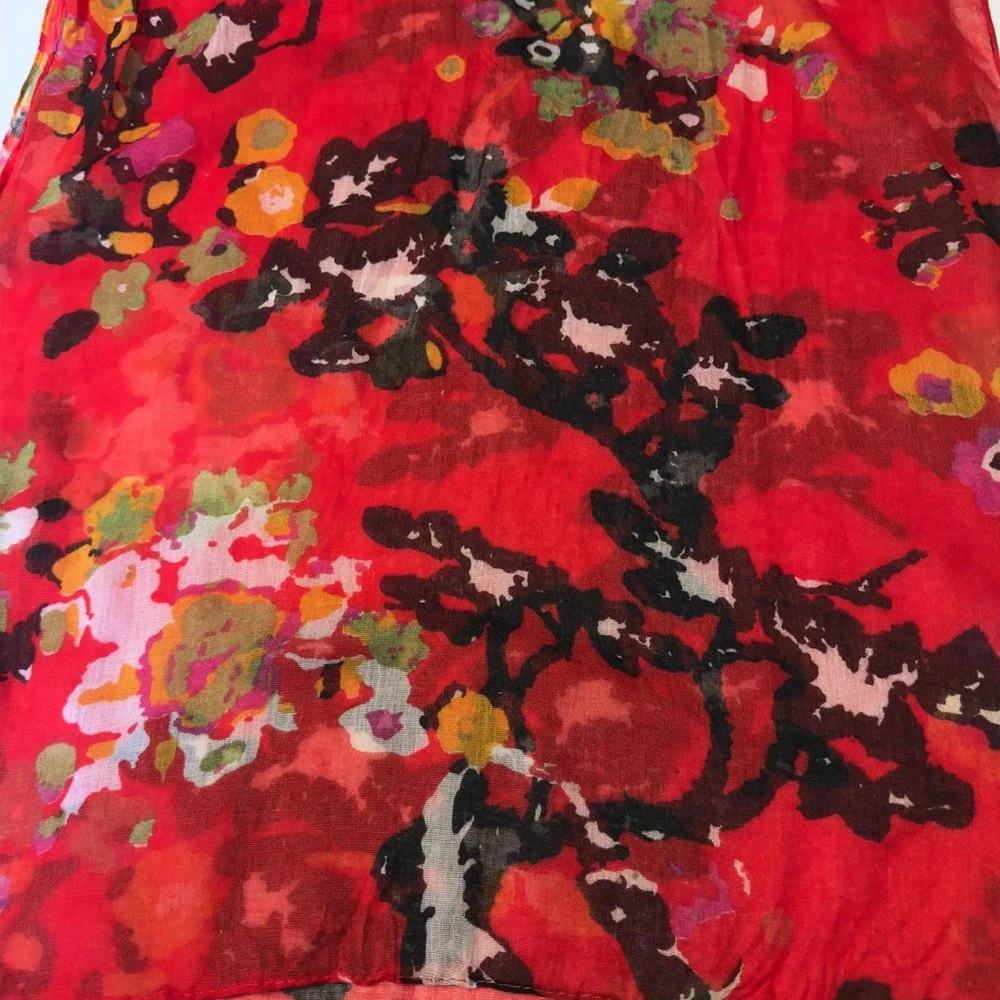 Unbranded Red Floral Viscose Lightweight Rectangular Scarf Boho Accessory